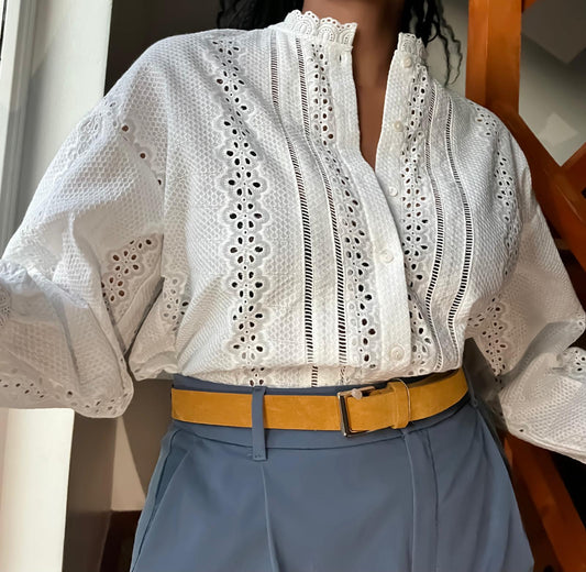 Blouse coton avec broderie dentelle - LOVE