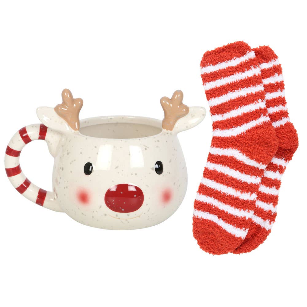 Ensemble tasse et chaussettes de Noël Rudolph le Renne