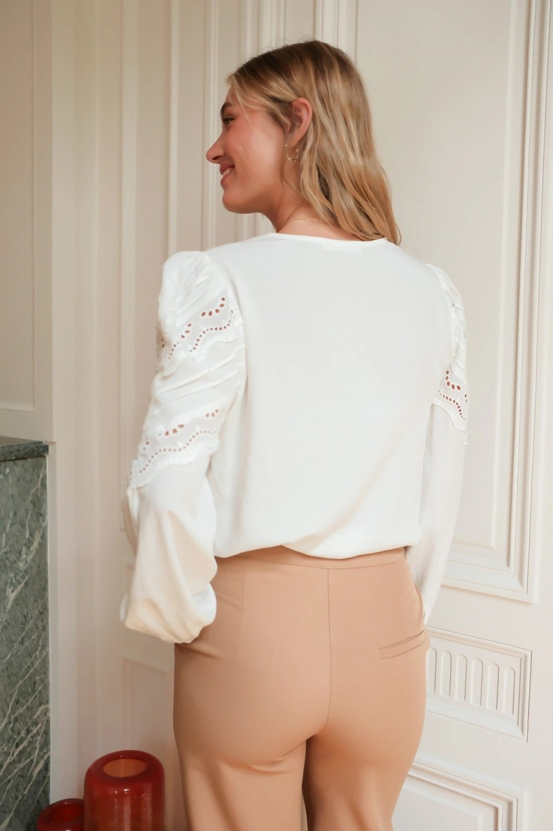 Blouse manches longues en coton brodé - LOLY