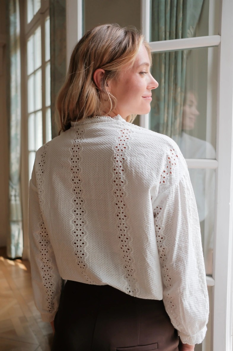 Blouse coton avec broderie dentelle - LOVE